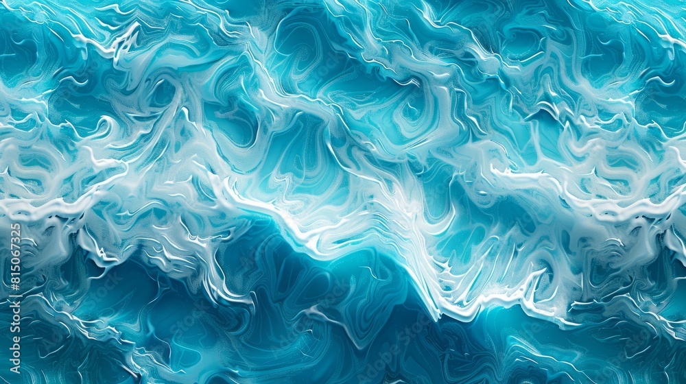 Seamless abstract turquoise blue rolling ocean waves seascape painting background texture. Contemporary tileable nautical sea water backdrop or summer vacation beach theme digital art pattern
