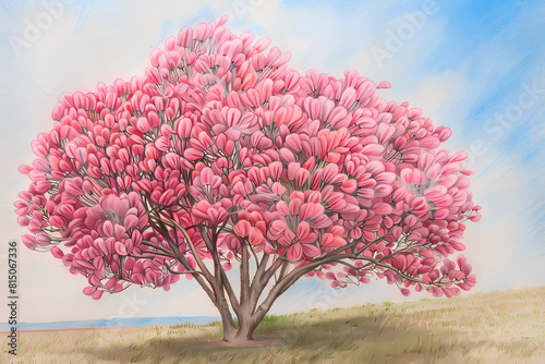 Silk floss tree (Ceiba speciosa) (Colored Pencil) - South America - Have tall, straight trunks and showy pink flowers. They are known for their spiny trunk and are planted for their ornamental value  photo