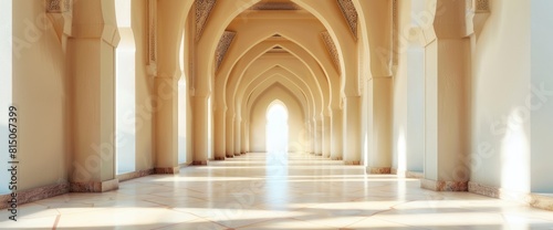 Arched Architectural Perspective In Arabic Style. With Copy Space   Background