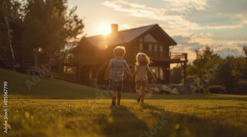 Kids Running Across Lush Green Field