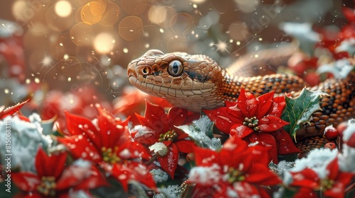Snake sitting on holly berries photo