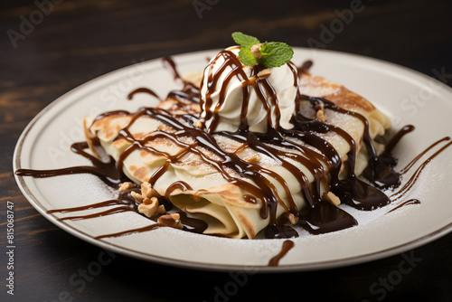 Elegant Chocolate Crepe with Hazelnut and Chantilly Cream for World Chocolate Day - Photograph of a decadent chocolate crepe, Generative Ai, 