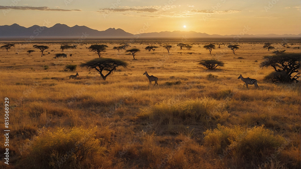 A magical sunset at a safari in africa - ai generated digital art A magical sunset at a safari in africa - ai generated digital art