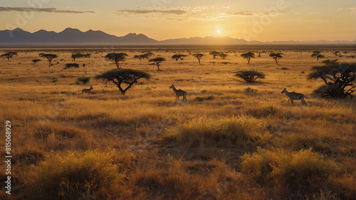 A magical sunset at a safari in africa - ai generated digital art