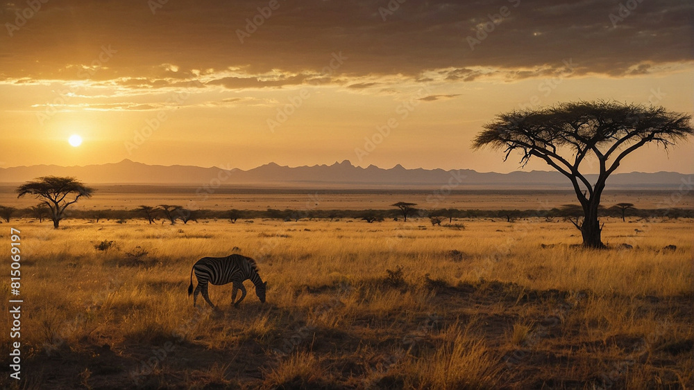 A magical sunset at a safari in africa - ai generated digital art A magical sunset at a safari in africa - ai generated digital art