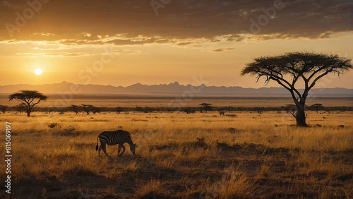A magical sunset at a safari in africa - ai generated digital art