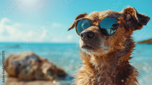 Chill out with this dog in sunglasses enjoying a sunny day by the seaside