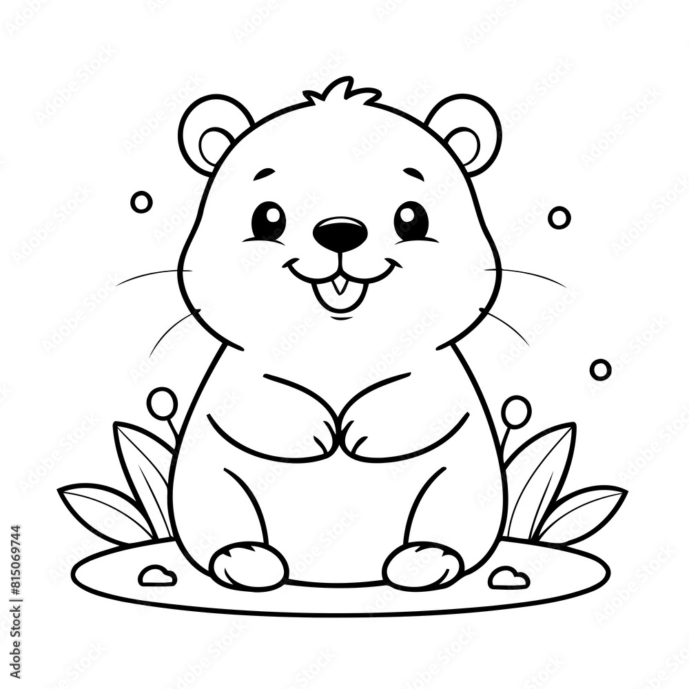 Fototapeta premium Cartoon Beaver illustration for coloring book