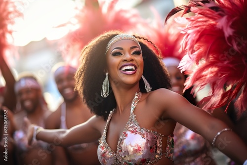 brazilian samba dancer in full celebration taking selfie