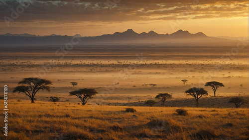 A magical sunset at a safari in africa - ai generated digital art