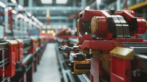 Focus on the versatility of a bag-lifting robot, close-up, focus on interchangeable tools, in a logistics warehouse, dynamic, Fusion, set against crates and parcels