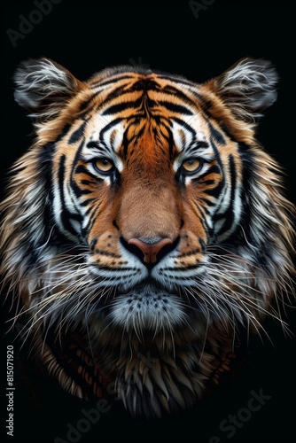 Majestic Tiger Portrait on Black Background  Wildlife Photography Generative AI