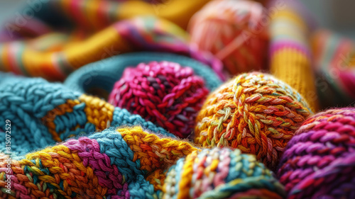 Colorful yarn and knitted fabric. © SashaMagic