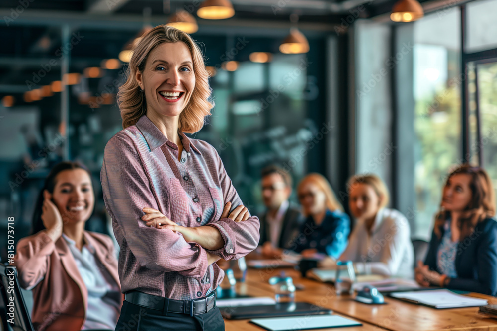 A woman presenting to a group in a meeting room A woman presenting to a group in a meeting room