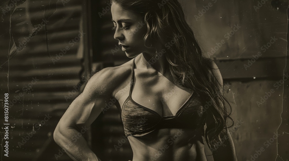 A fit woman in a bikini confidently posing for a shot A fit woman in a bikini confidently posing for a shot