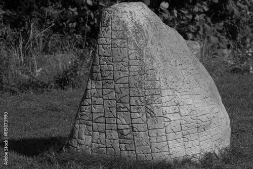 rune stone from Trelleborg in Denmark  black   white
