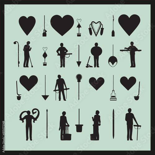 HeartHug set Clipart on a black Silhouette vector 