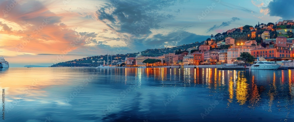 Naklejka premium Villefranche On Sea In The Evening. With Copy Space , Background