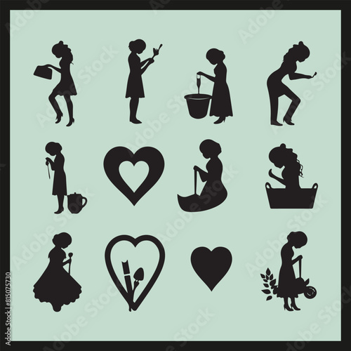 HeartHug set Clipart on a black Silhouette vector 