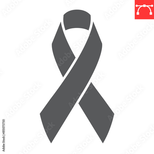 Awareness ribbon glyph icon, world cancer day and support, cancer ribbon vector icon, vector graphics, editable stroke solid sign, eps 10.