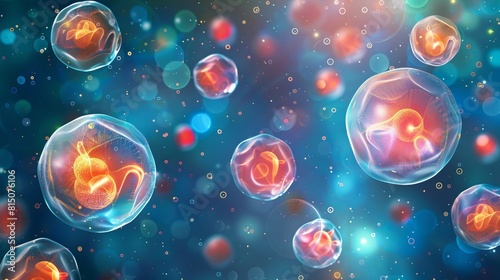 "Scientific Background Featuring Cells: Illustration with Transparency and Blending Effects"