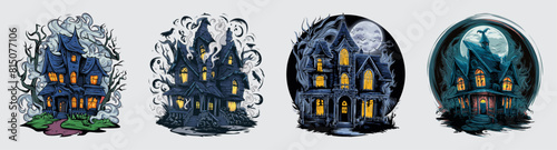 Spooky haunted house with a glowing moon vector