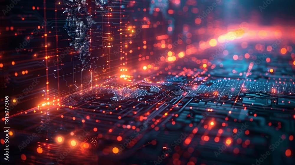 Detailed close up of a computer circuit board showing various electronic components and connections. Detailed close up of a computer circuit board showing various electronic components and connections.