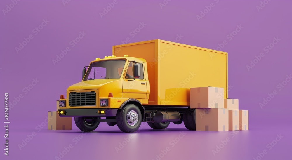 Yellow Truck Parked in Front of Purple Background