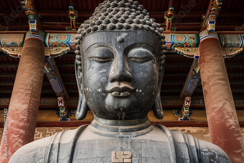 majestic statue of Sakyamuni Buddha at the Eight Great Temples in Beijing, capturing its serene and profound presence. Spiritual and cultural richness of this iconic landmark, enti photo