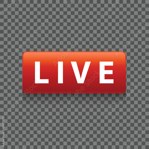 Red Live Button Graphic on Transparent Background for Streaming Content. Vector Illustration.
