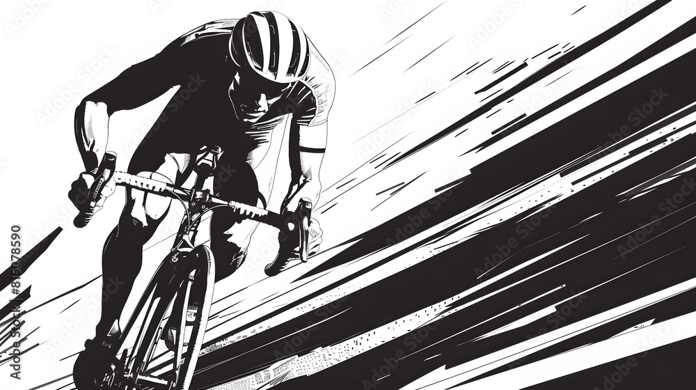 vintage black and white sketch sport bicycle racing pop art classic illustration bicycle racer wallpaper copy space