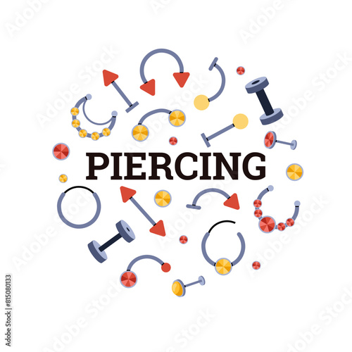 Vector illustration elegant ear, navel and eyebrow piercing accessory on a white background