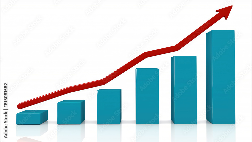 Blue bar graph with red arrow. Business infographic. Sales growth Blue bar graph with red arrow. Business infographic. Sales growth