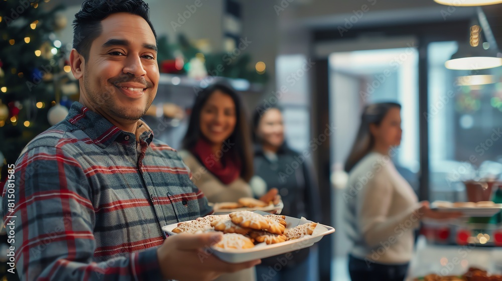 A smiling man serves food A smiling man serves food