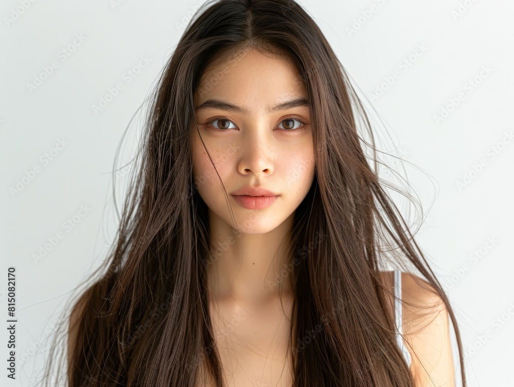 Young Woman With Long Brown Hair Posing for a Photo Young Woman With Long Brown Hair Posing for a Photo