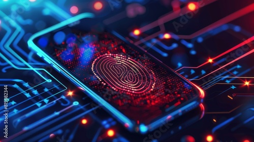 Mobile banking security concept, phone showing biometric fingerprint verification and two-factor authentication for secure transactions, AI Generative hyper realistic 