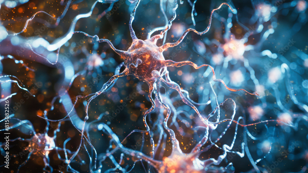 A macro image of neurons brain cells against a dark background A macro image of neurons brain cells against a dark background