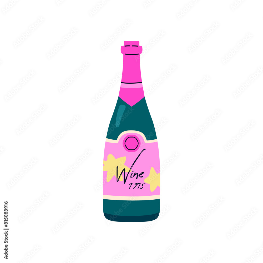 Bottle of white or red sparkling wine, champagne and prosecco, wine product luxury bottle with alcoholic beverage vector Bottle of white or red sparkling wine, champagne and prosecco, wine product luxury bottle with alcoholic beverage vector