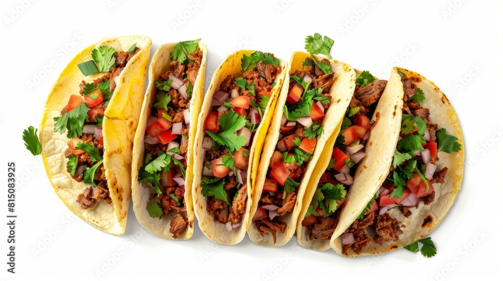 Top view of Mexican food Barbacoa Tacos isolated on a white transparent background. hyper realistic Top view of Mexican food Barbacoa Tacos isolated on a white transparent background. hyper realistic