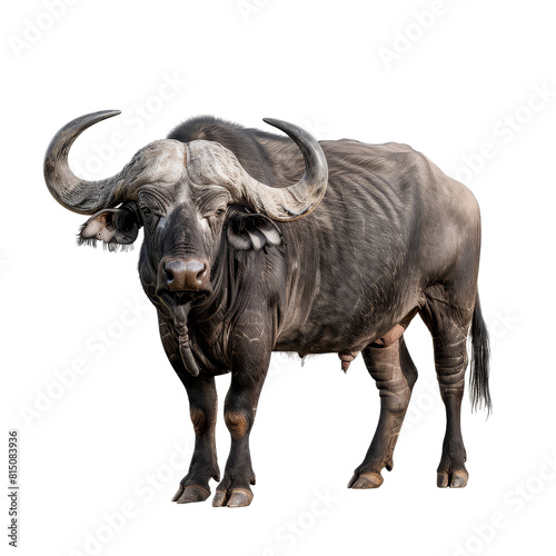African buffalo standing in front of a plain Png background, a african buffalo isolated on transparent background © Iftikhar alam