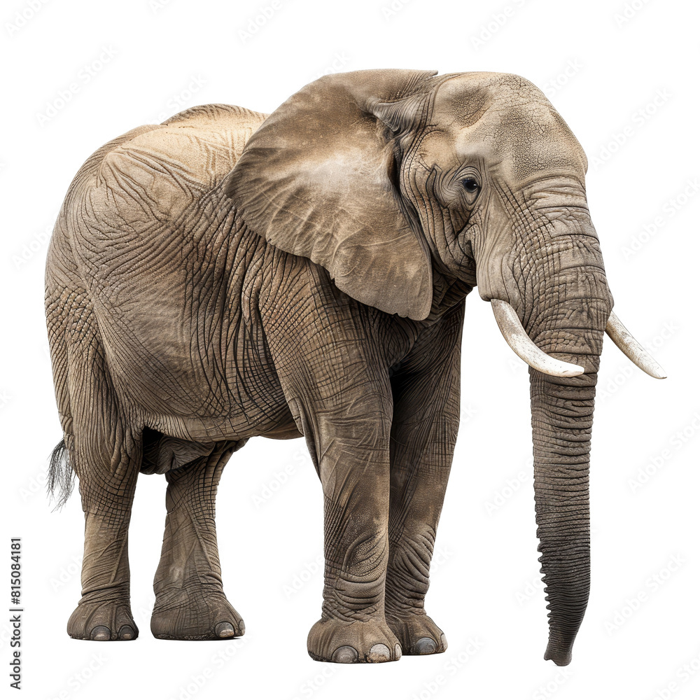 An African elephant standing in front of a Png background, a african elephant isolated on transparent background