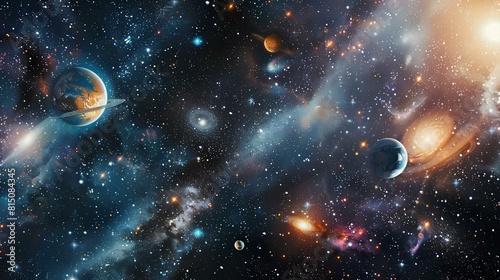 Planets and stars in outer space.