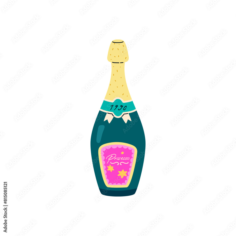 Vector illustration of a bottle of prosecco wine in an label on a white background. Vector illustration of a bottle of prosecco wine in an label on a white background.