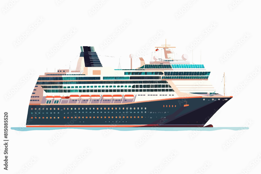 Illustration of a modern cruise ship. Large passenger ship on a white background.