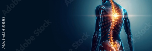 A digital representation of a human spine with highlighted areas indicating pain or medical issues, suitable for educational and medical use