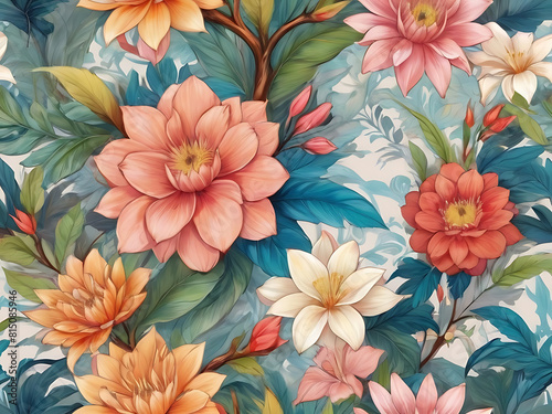 Beautiful blossoming flowers summer floral pattern background illustration