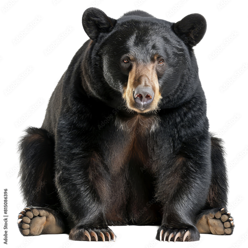 American black bear sitting in front of a plain Png background, a american black bear isolated on transparent background American black bear sitting in front of a plain Png background, a american black bear isolated on transparent background