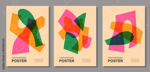 Set of trendy contemporary posters, risograph aesthetics, riso print effect