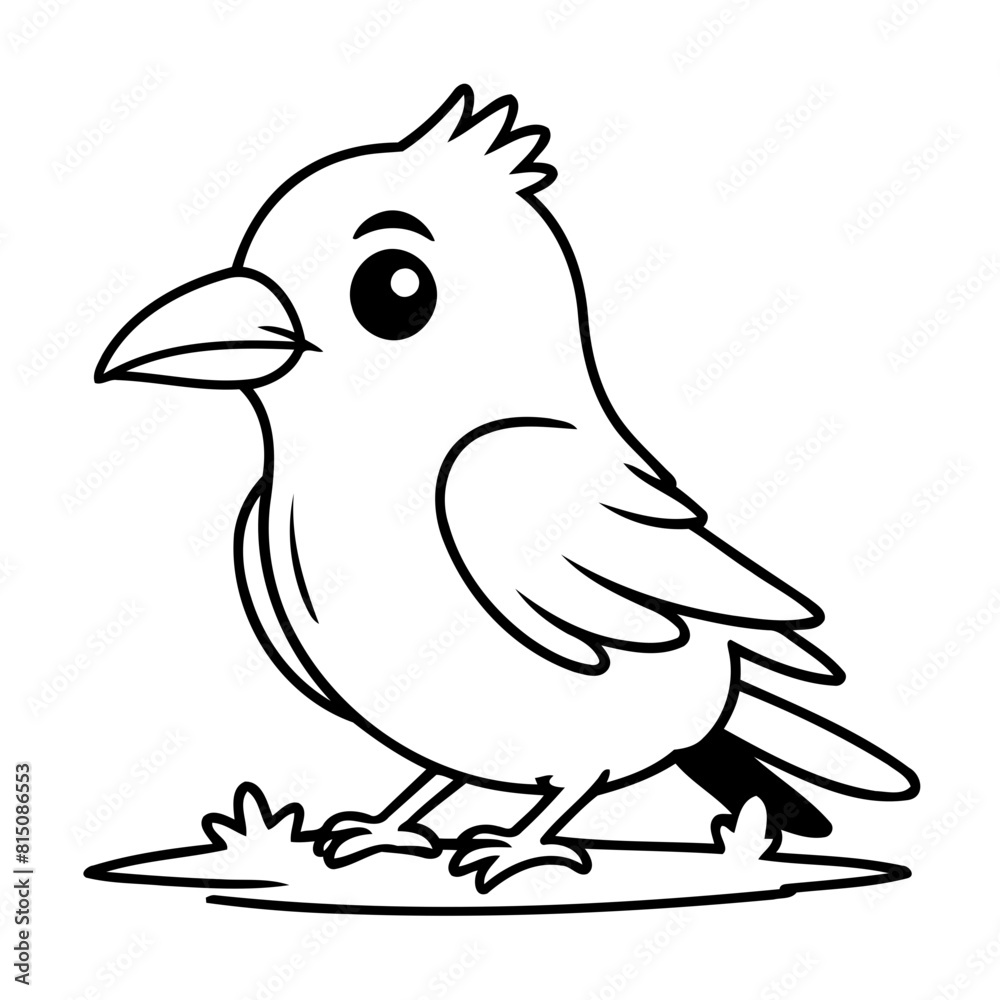 Fototapeta premium Vector illustration of a cute Raven drawing for colouring page