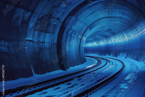 Un tunnel pour trains doté d'un éclairage bleuté